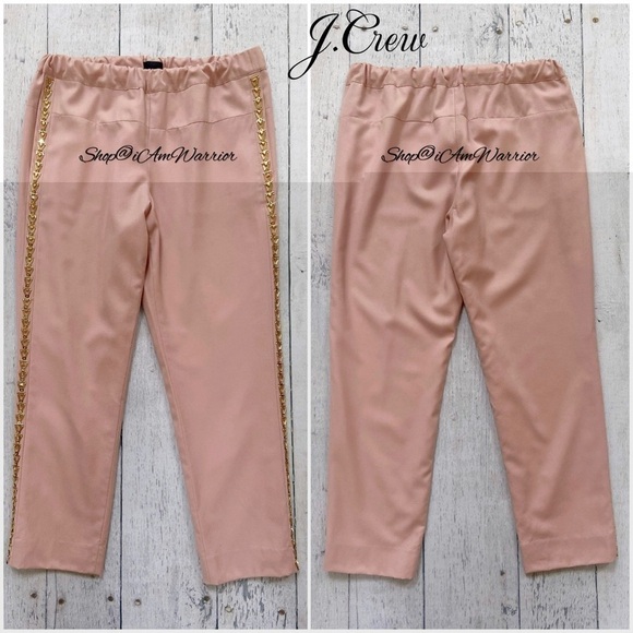 J.Crew Collection blush rose beaded tuxedo stripe pull-on wool pants - Picture 6 of 12